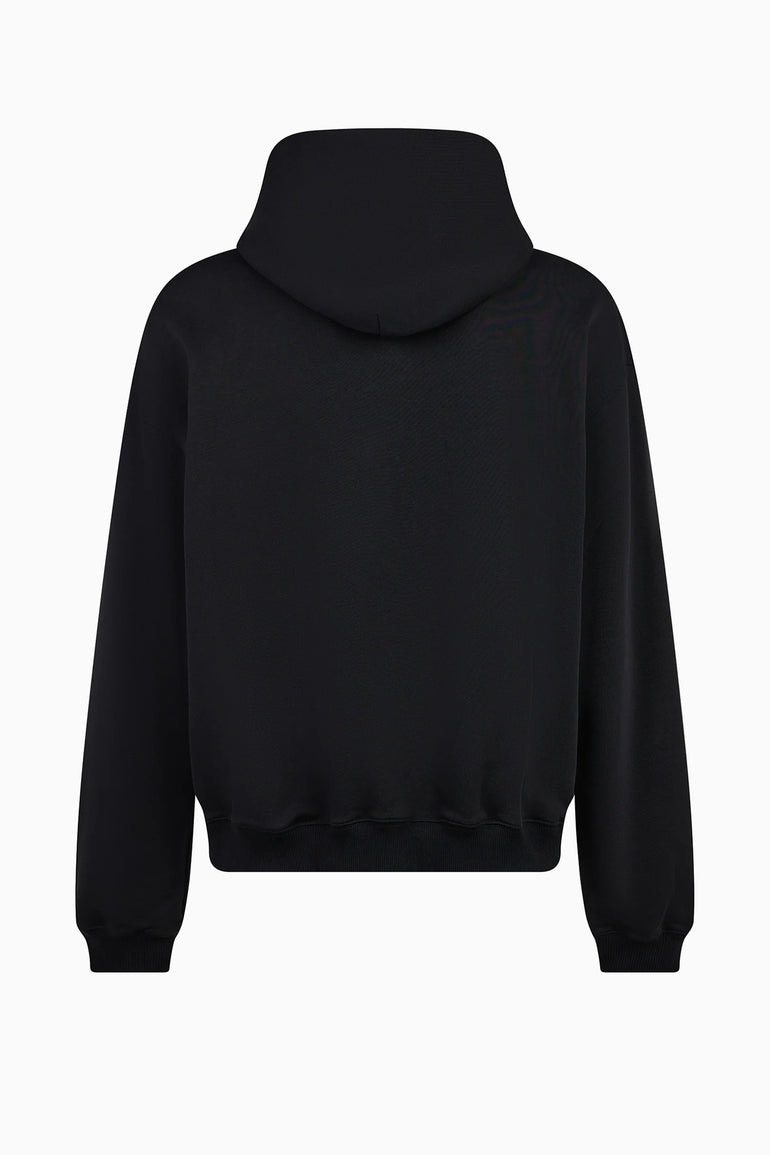 IH NOM UH NIT FW26 black cotton Family Print Hoodie with female portrait and Dobermann graphic, back  view
