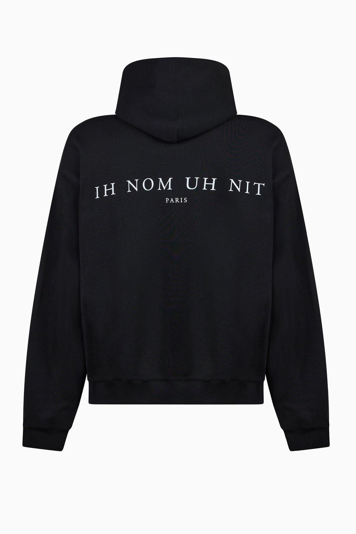 IH NOM UH NIT FW26 black cotton Mask Jewelry hoodie with IH NOM UH NIT PARIS logo print, back view