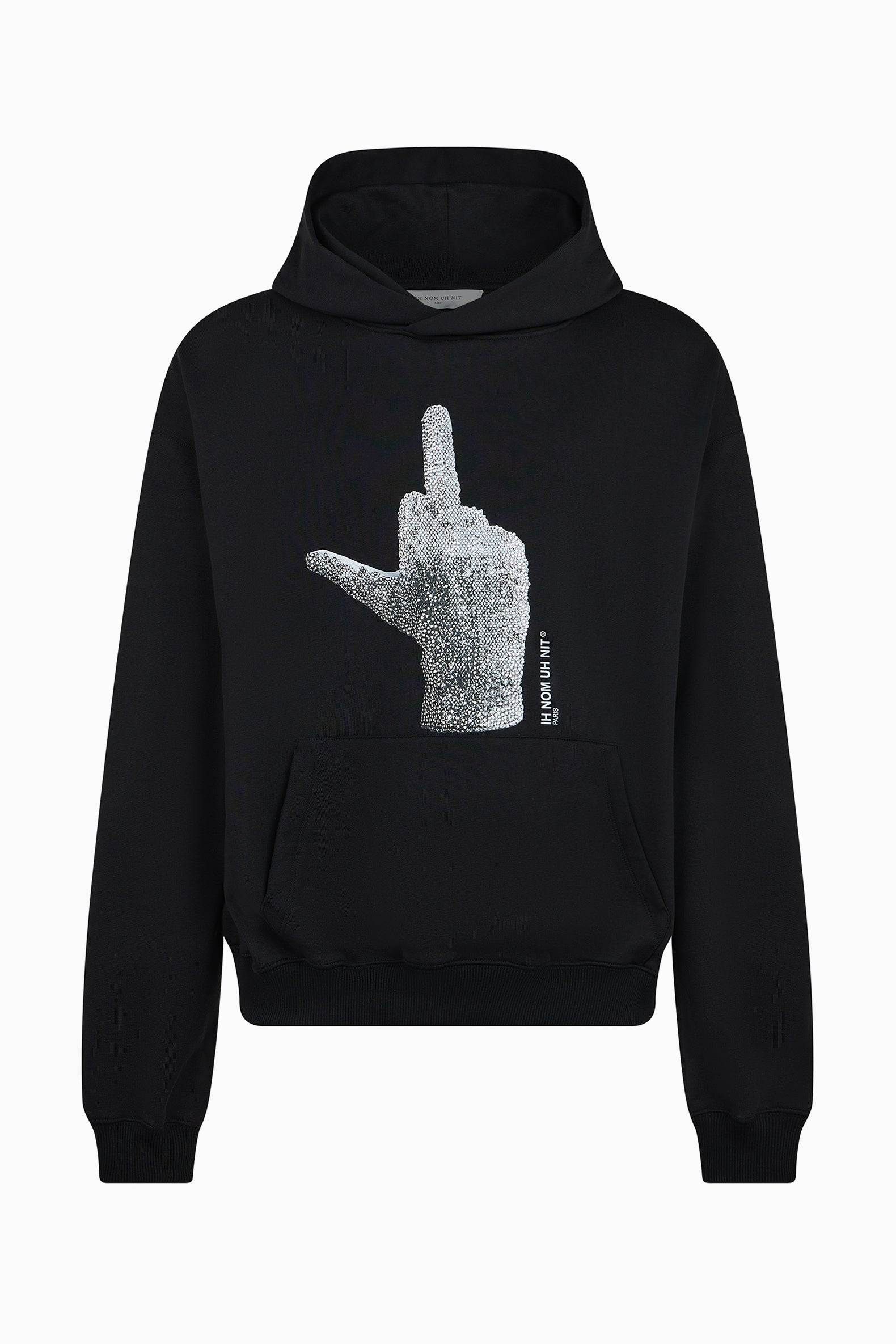 IH NOM UH NIT black hoodie with Diamond Glove hotfix crystal print