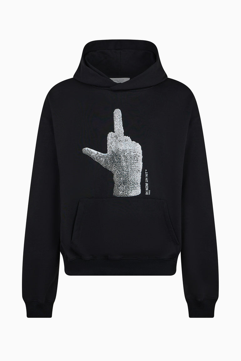 IH NOM UH NIT black hoodie with Diamond Glove hotfix crystal print