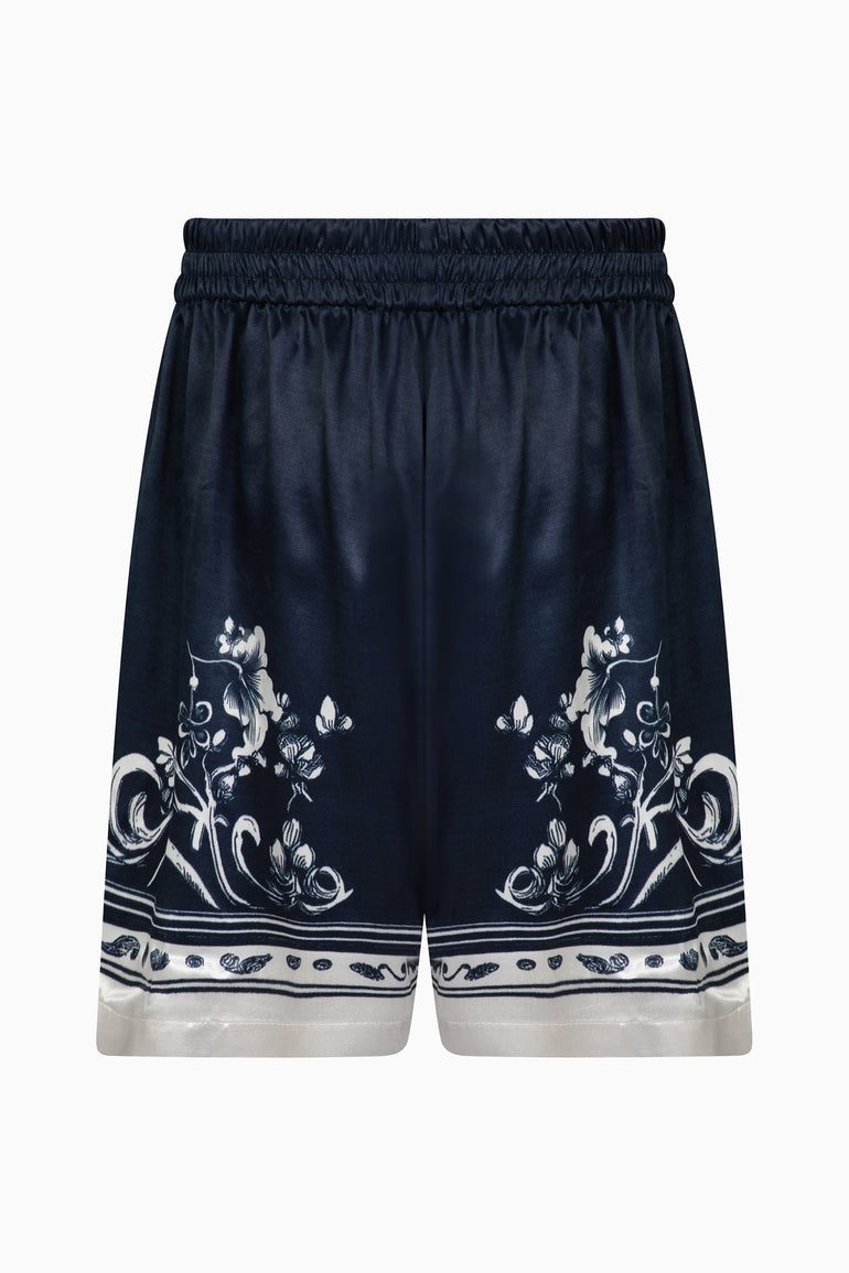IH NOM UH NIT blue flower print viscose shorts back view