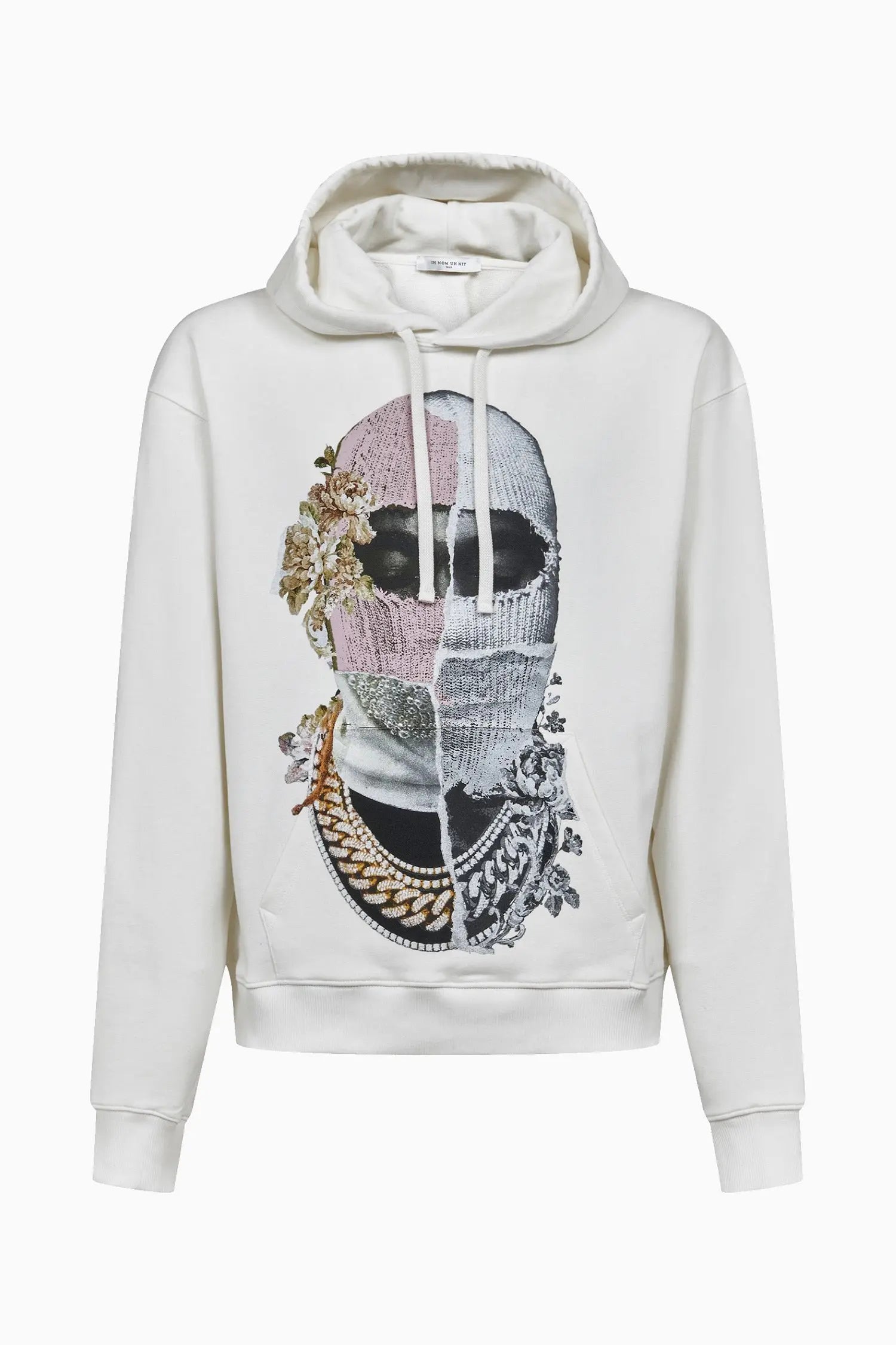 Hoodie with Newspaper style Mask Print - IH NOM UH NIT