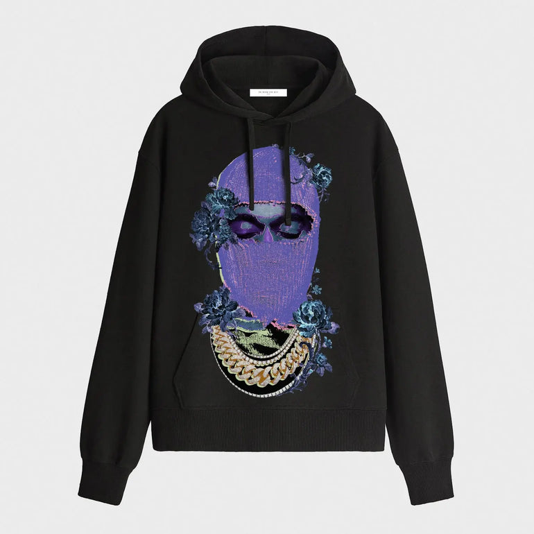 Hoodie Mask Black Roses with logo on back - IH NOM UH NIT