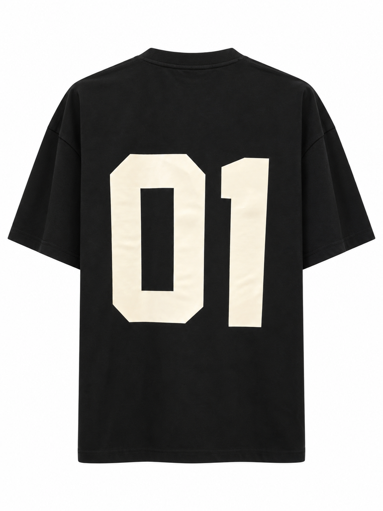 IH NOM UH NIT black oversized cotton T-shirt with cream 01 graphics on front and back