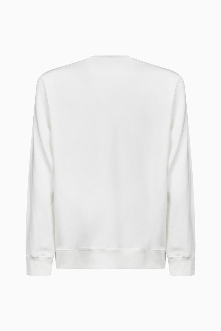 IH NOM UH NIT white cotton crewneck sweatshirt with plain back and ribbed hem and cuffs, back view.