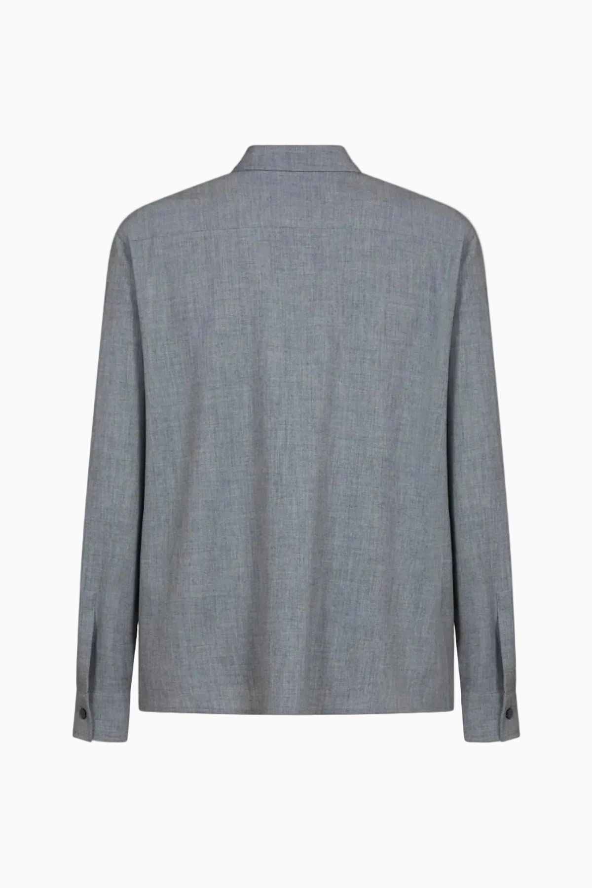 IH NOM UH NIT FW26 grey flannel shirt with clean minimal back, back view