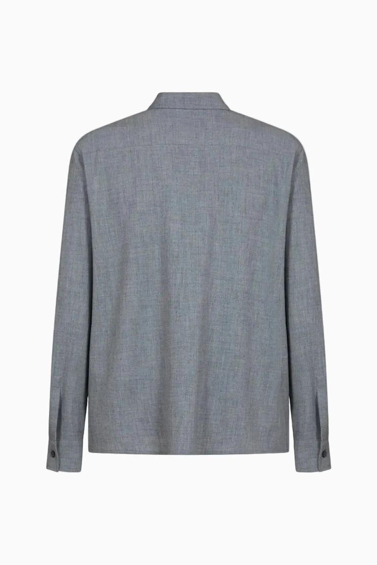 IH NOM UH NIT FW26 grey flannel shirt with clean minimal back, back view
