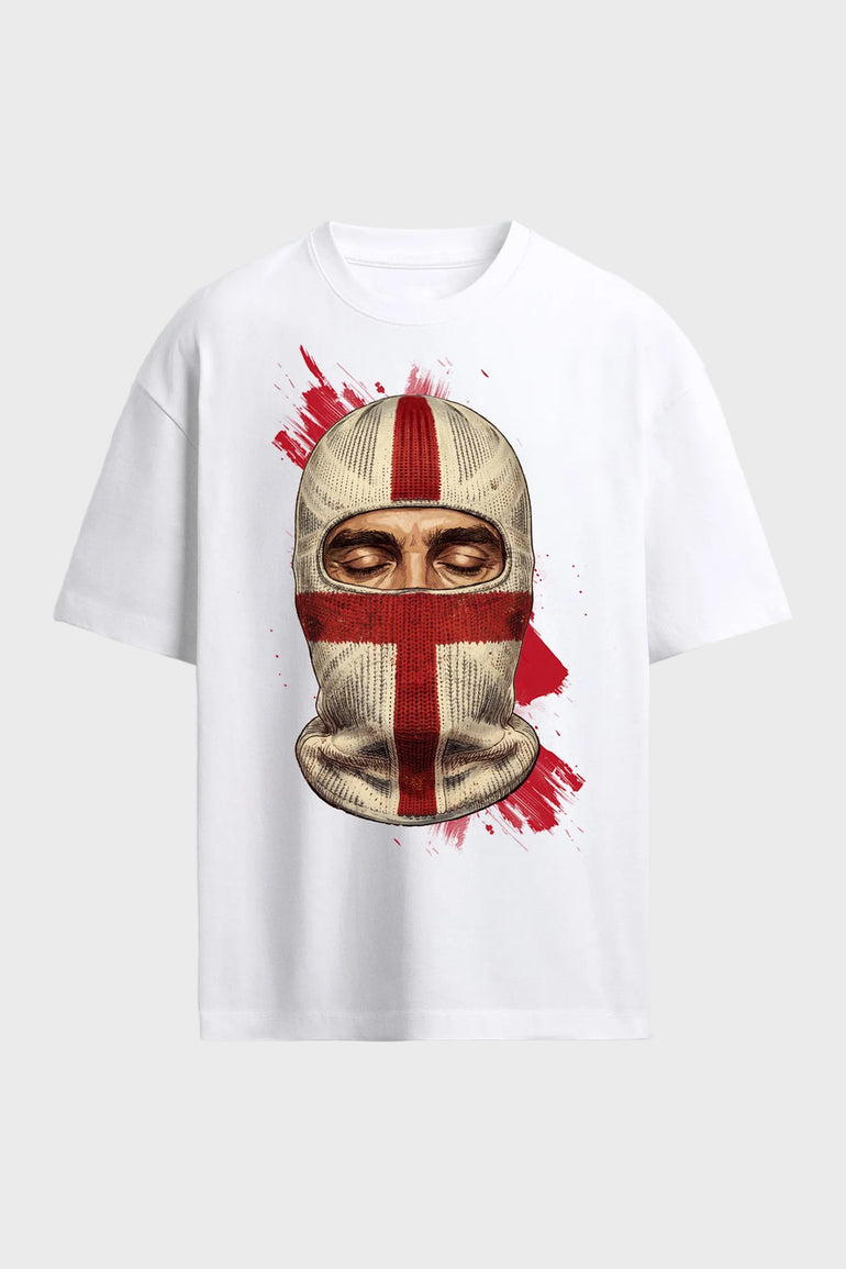 IH NOM UH NIT oversized white The Genius mask T-shirt featuring heritage-inspired football graphics and statement back print.